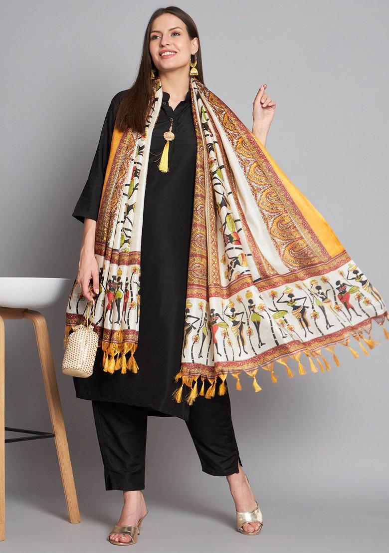 Black Embroidered Poly Blended Kurta Sets - Indya