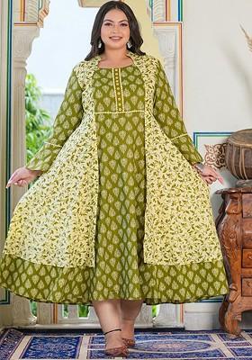 Green Embroidered Poly Blended Kurtas