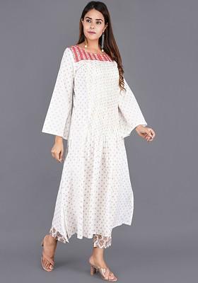 White Embroidered Poly Blended Kurtas