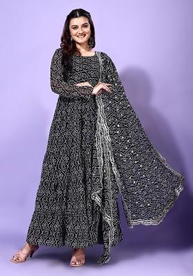 Black Embroidered Poly Blended Kurta Sets