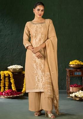 Gold Embroidered Poly Blended Kurta Sets