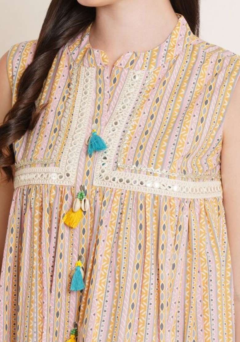Beige Embroidered Poly Blended Kurtas - Indya