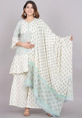 White Embroidered Poly Blended Kurta Sets
