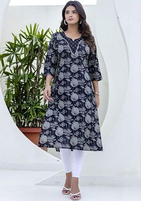 Black Embroidered Poly Blended Kurtas