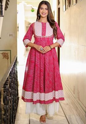 Pink Embroidered Poly Blended Kurtas