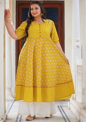 Mustard Embroidered Poly Blended Kurtas