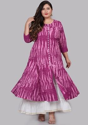 Purple Embroidered Poly Blended Kurtas