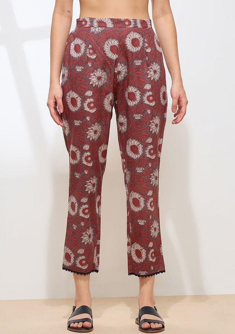 Red Embroidered Poly Blended Kurta Sets