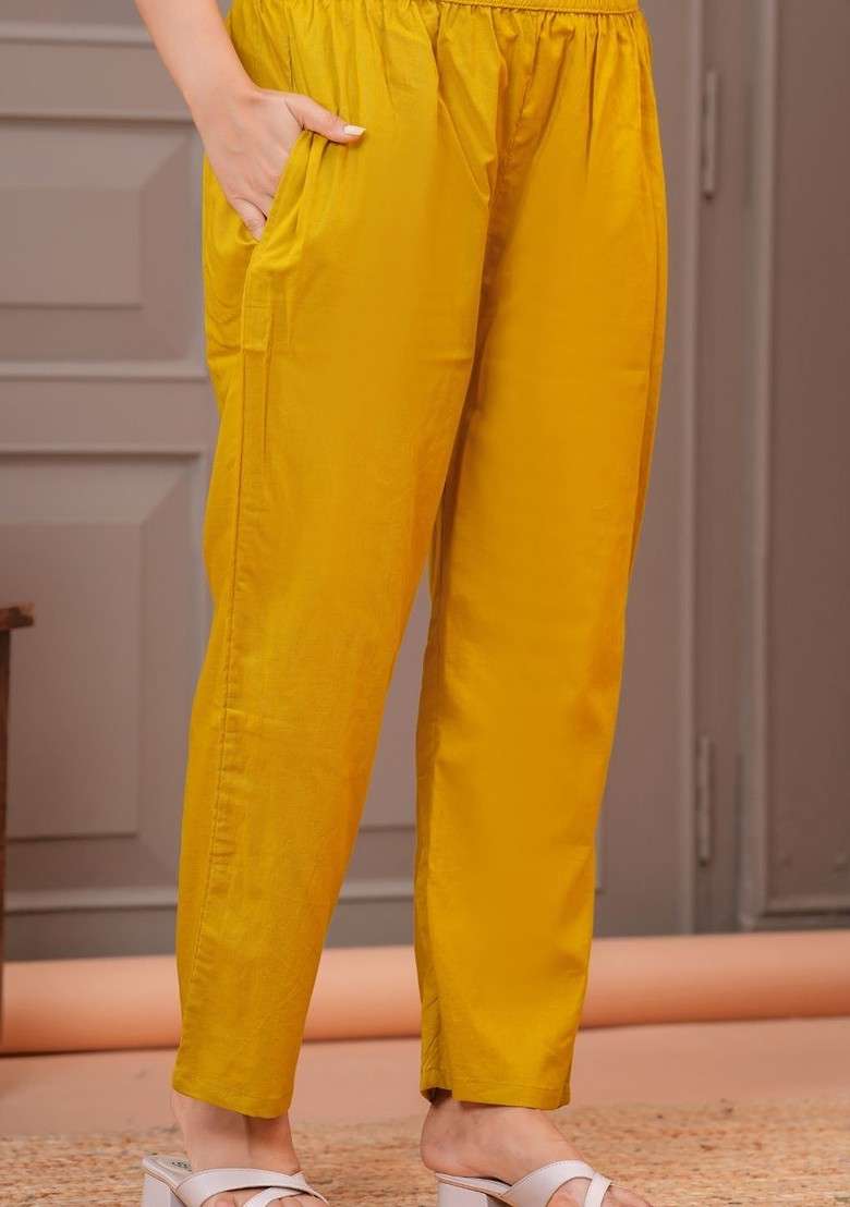 Mustard Embroidered Poly Blended Kurta Sets - Indya