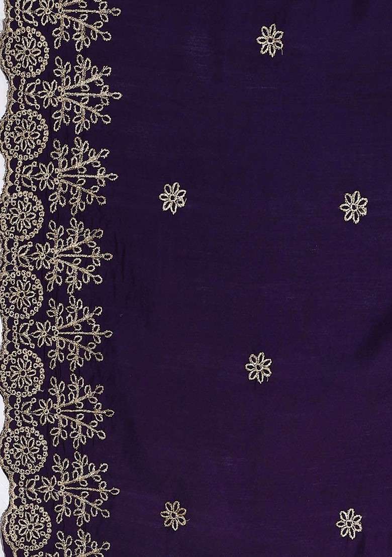 Purple Embroidered Poly Blended Kurta Sets - Indya