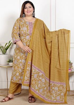 Mustard Embroidered Poly Blended Kurta Sets
