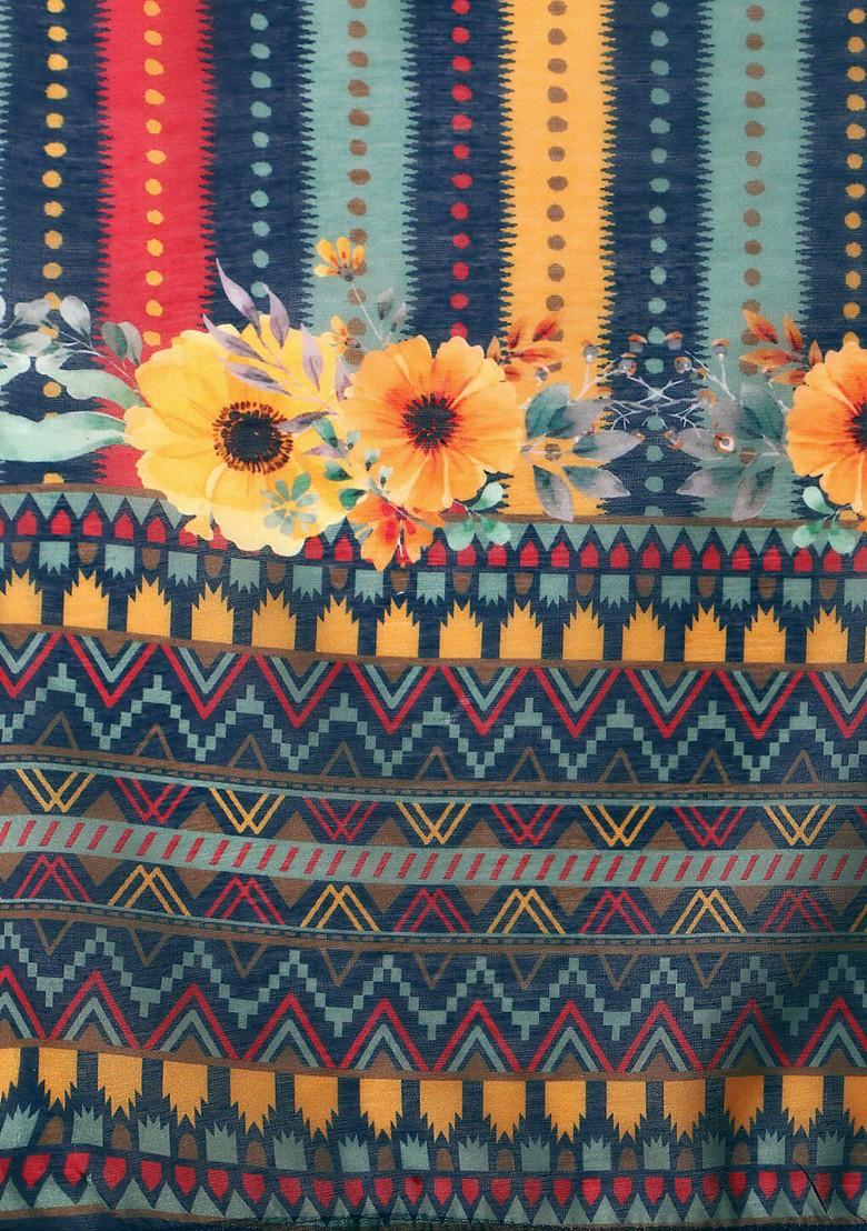 Navy Blue Embroidered Poly Blended Kurta Sets