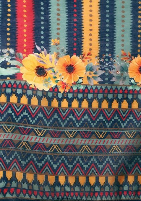 Navy Blue Embroidered Poly Blended Kurta Sets