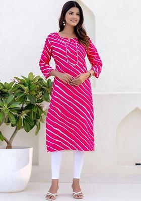 Pink Embroidered Poly Blended Kurtas