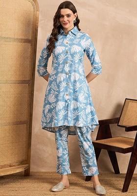 Purple Embroidered Poly Blended Kurta Sets