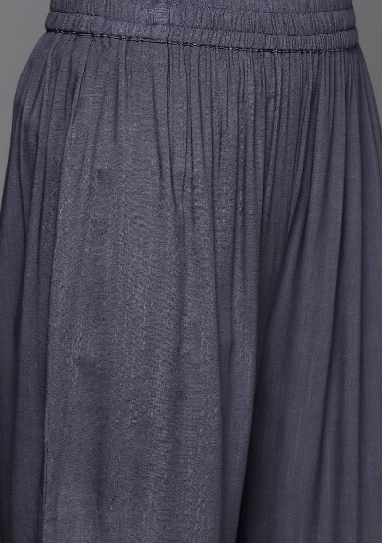 Navy Blue Embroidered Poly Blended Kurta Sets