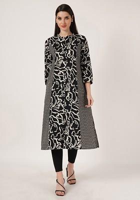 Black Embroidered Poly Blended Kurtas