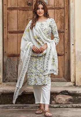 White Embroidered Poly Blended Kurtas