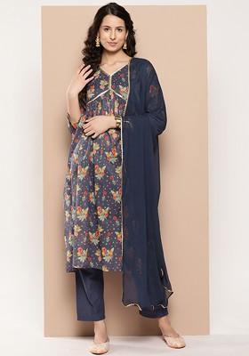 Violet Embroidered Poly Blended Kurta Sets