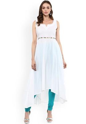 White Embroidered Poly Blended Kurtas