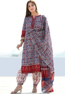 Red Embroidered Poly Blended Kurta Sets