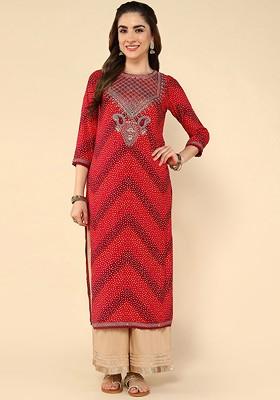 Maroon Embroidered Poly Blended Kurtas