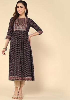 Maroon Embroidered Poly Blended Kurtas