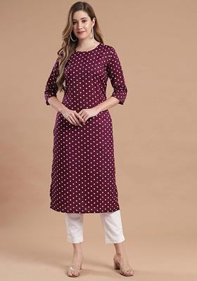Maroon Embroidered Poly Blended Kurtas