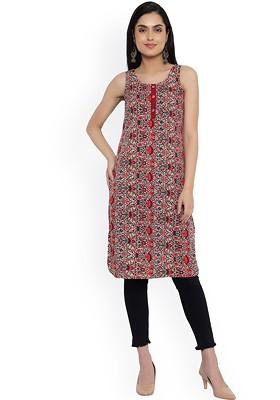 Maroon Embroidered Poly Blended Kurtas
