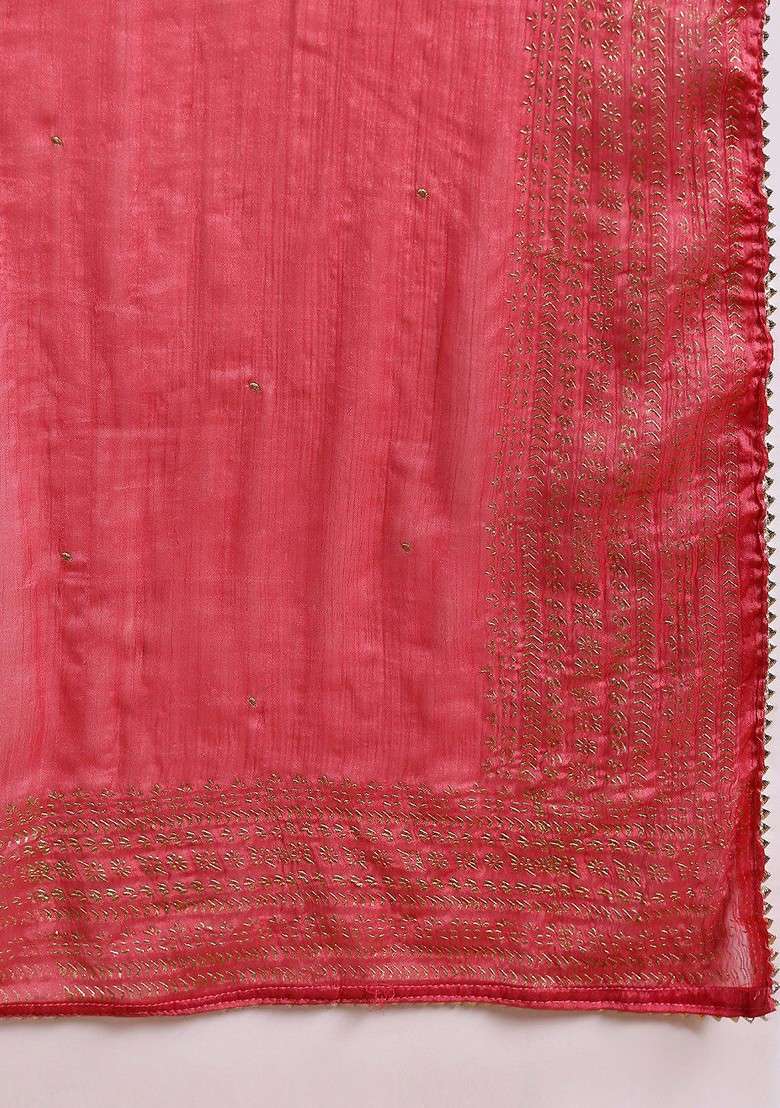 Rose Embroidered Poly Blended Kurta Sets - Indya