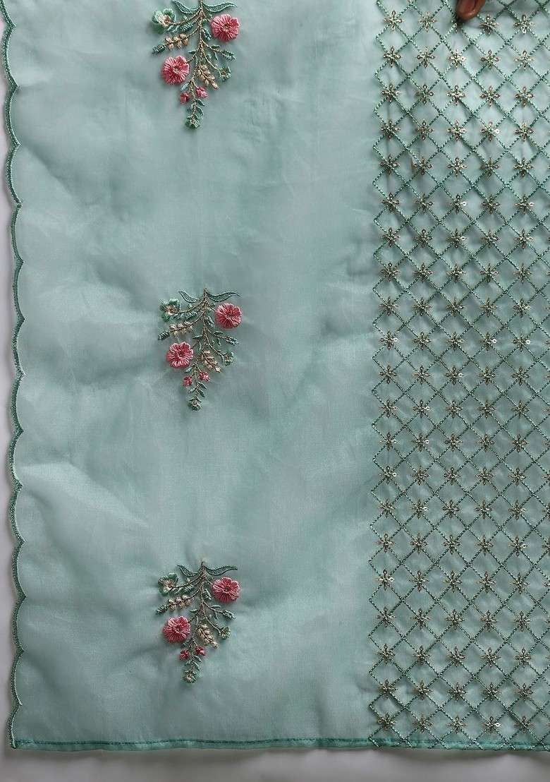 Teal Embroidered Poly Blended Kurta Sets - Indya