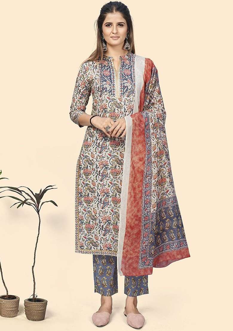 Blue Embroidered Poly Blended Kurta Sets - Indya