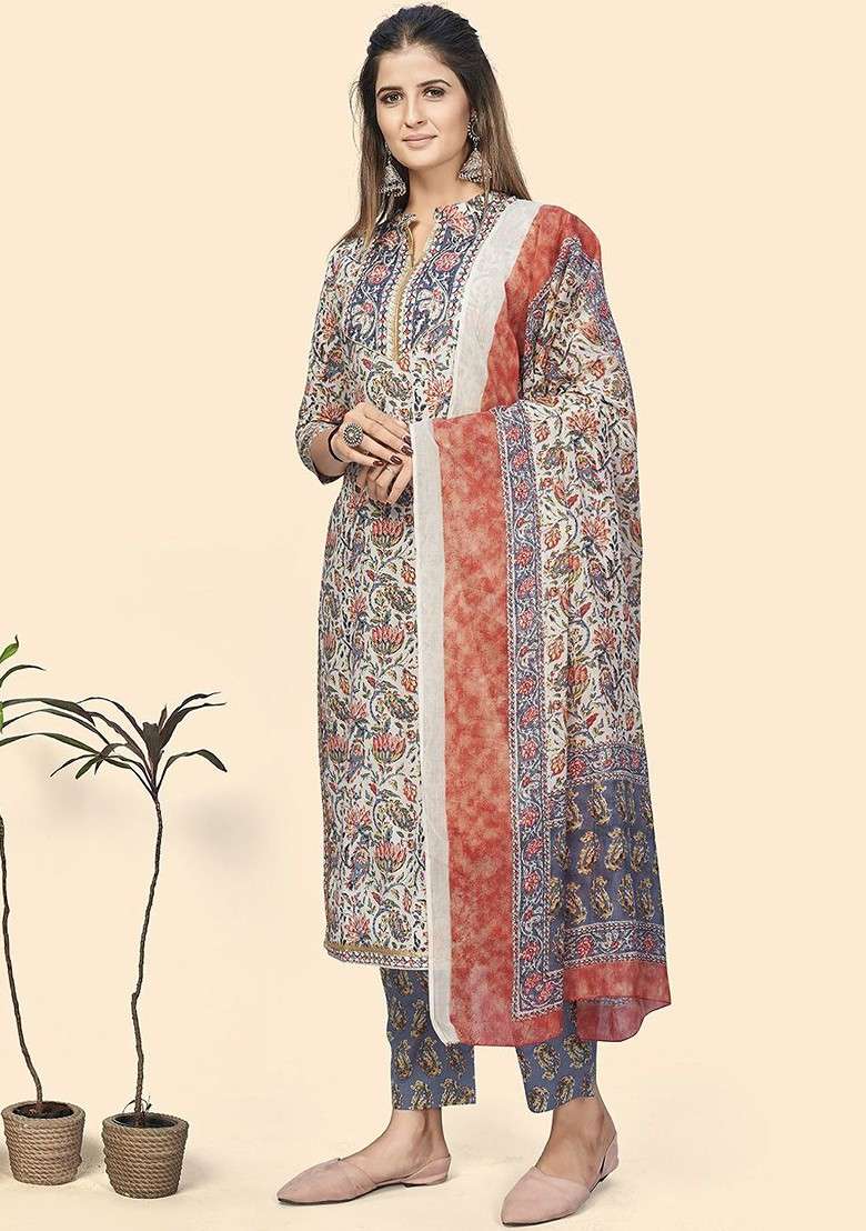 Blue Embroidered Poly Blended Kurta Sets - Indya