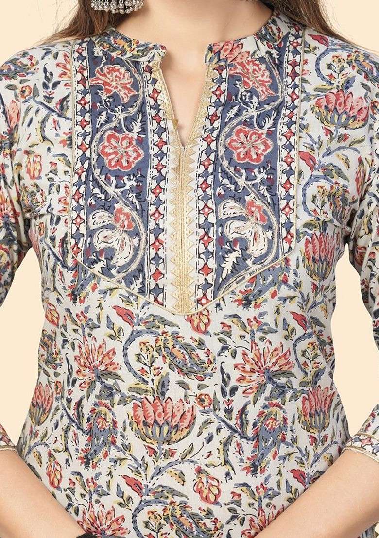 Blue Embroidered Poly Blended Kurta Sets - Indya