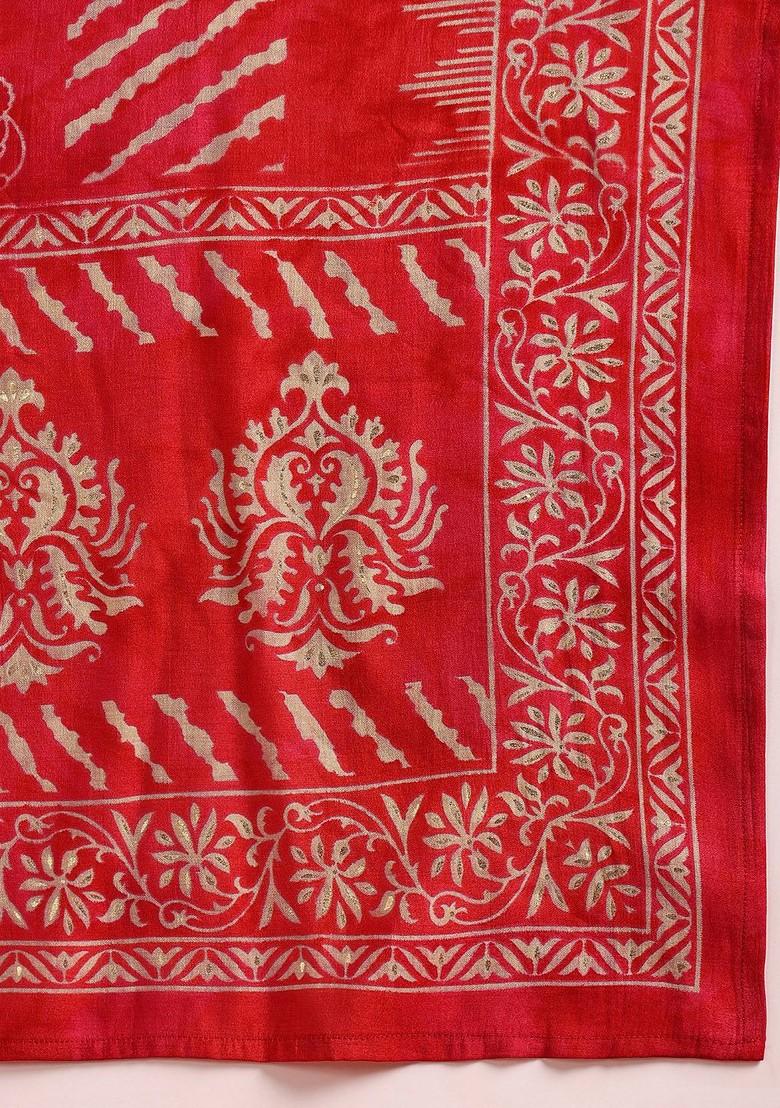 Maroon Embroidered Poly Blended Kurta Sets - Indya