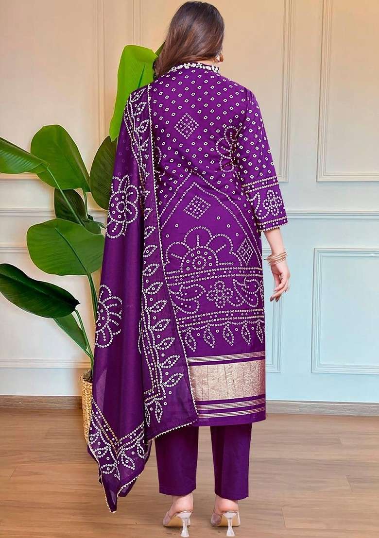 Purple Embroidered Poly Blended Kurta Sets - Indya