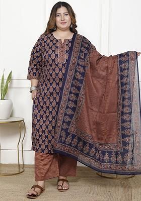 Blue Embroidered Poly Blended Kurta Sets