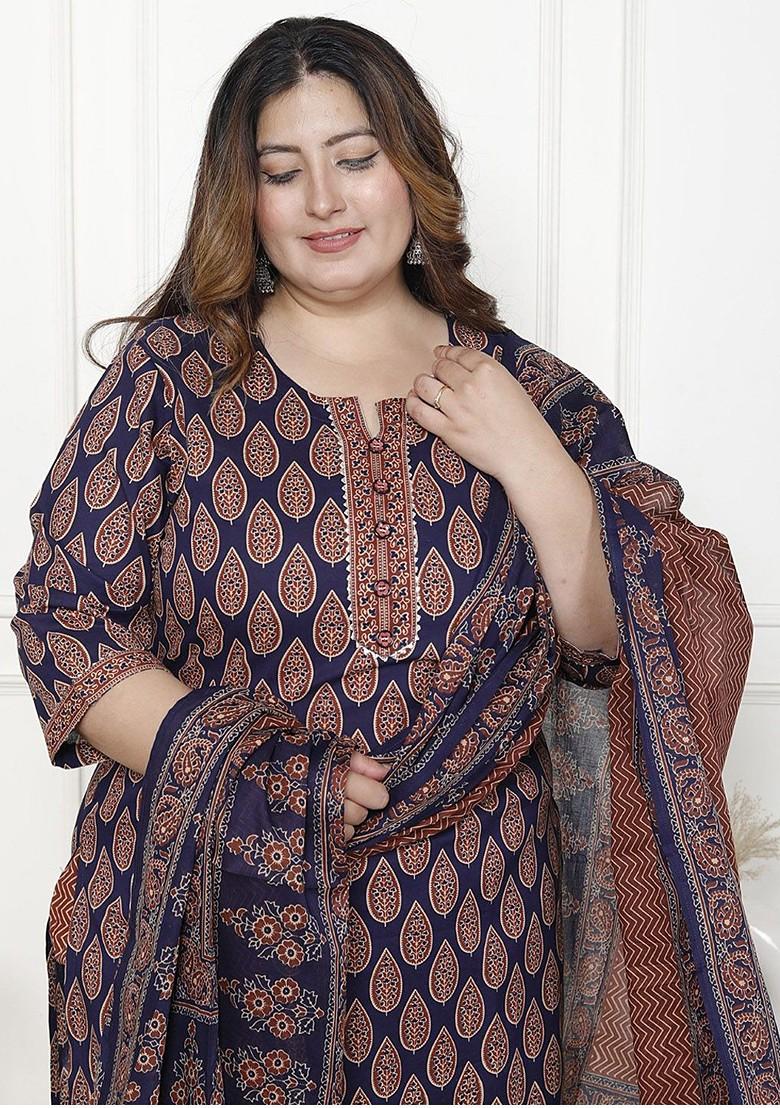 Blue Embroidered Poly Blended Kurta Sets - Indya