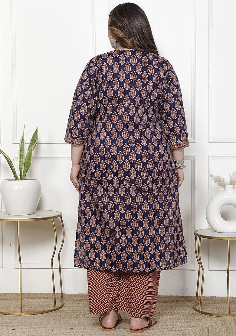 Blue Embroidered Poly Blended Kurta Sets - Indya