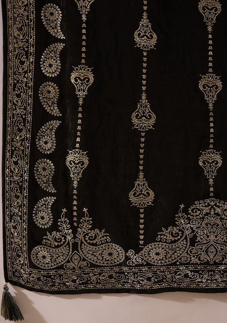 Black Embroidered Poly Blended Kurta Sets - Indya