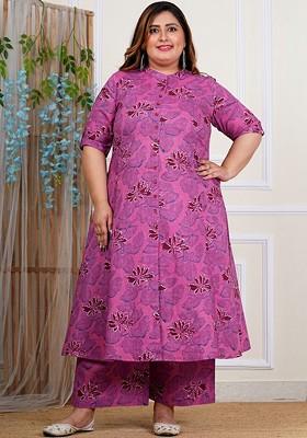 Pink Embroidered Poly Blended Kurta Sets