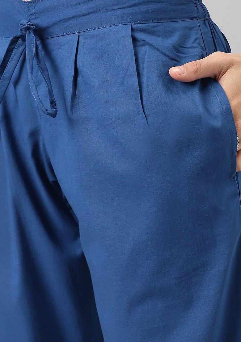 Blue Embroidered Poly Blended Kurta Sets - Indya