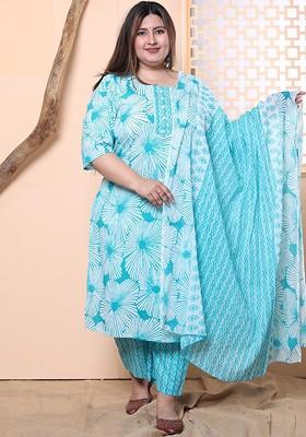 Blue Embroidered Poly Blended Kurta Sets
