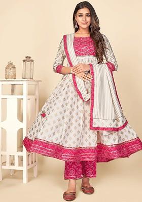 White Embroidered Poly Blended Kurta Sets