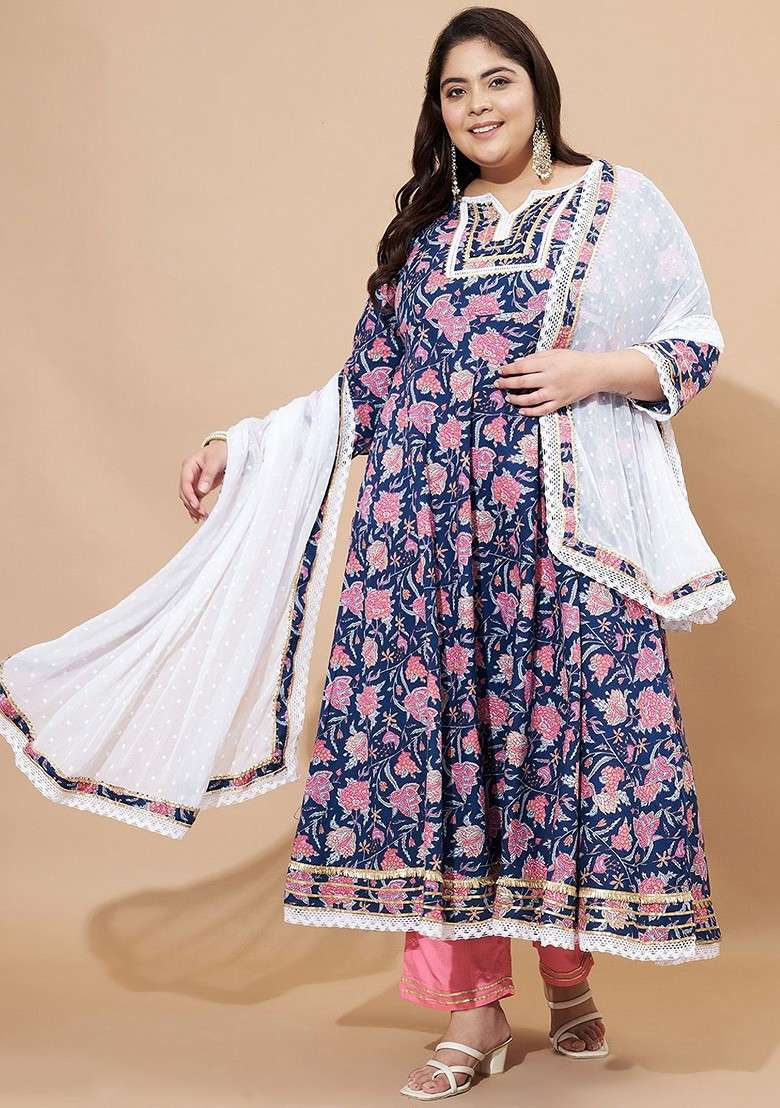 Blue Embroidered Poly Blended Kurta Sets - Indya