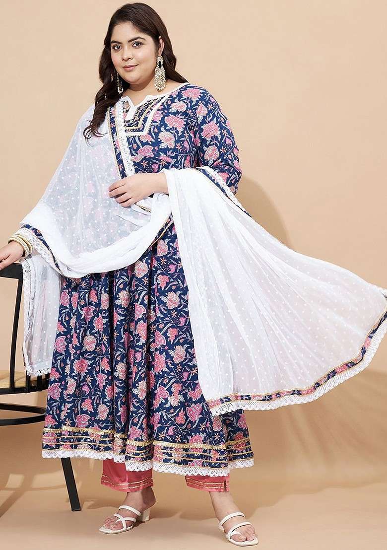 Blue Embroidered Poly Blended Kurta Sets - Indya