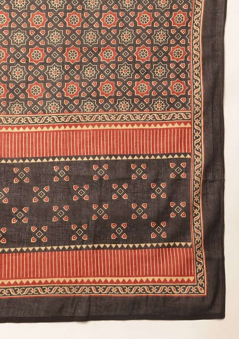 Black Embroidered Poly Blended Kurta Sets - Indya