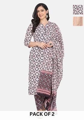 Peach Embroidered Poly Blended Kurta Sets