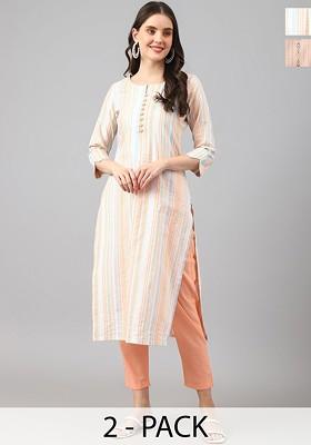 White Embroidered Poly Blended Kurta Sets