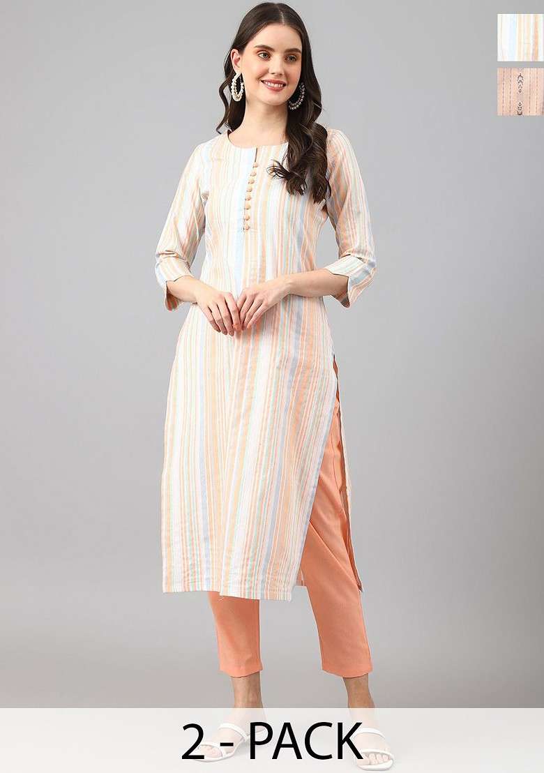 White Embroidered Poly Blended Kurta Sets - Indya